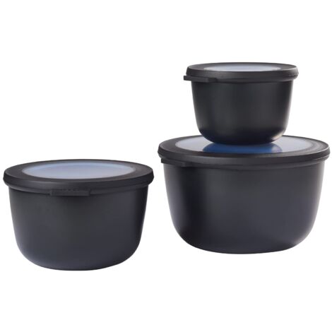 Mepal - Set di 3 Contenitori Cirqula Rotondo - Contenitori per Alimenti con Coperchio - Adatti come Contenitori Ermetici per Frigo, Freezer, Microonde - 350 ml, 750 ml & 1250 ml - Nordic Black