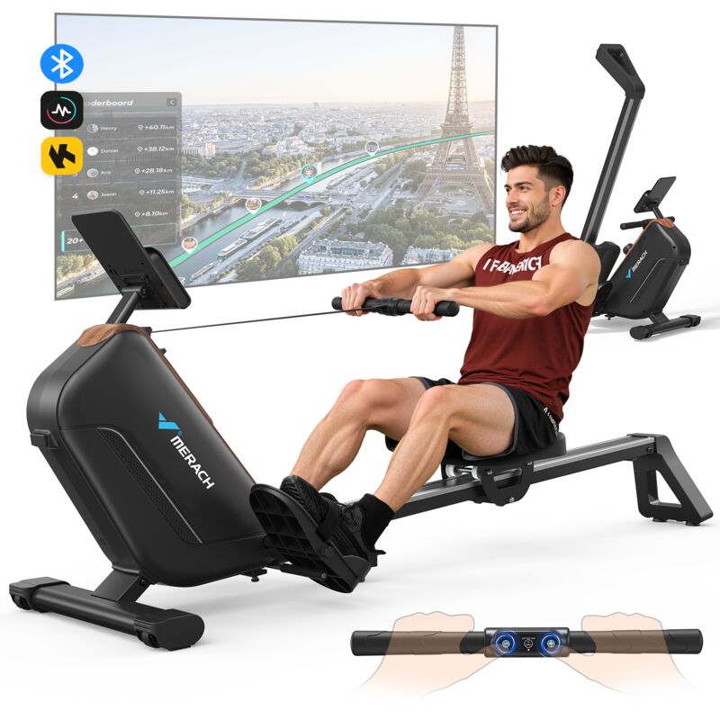 Merach Quiet Magnetic Rowing Machines For Home, With Lcd Display, 16-level Resistance, App Intelligent Monitoring, 350lbs Load Capacity, Easy Storage