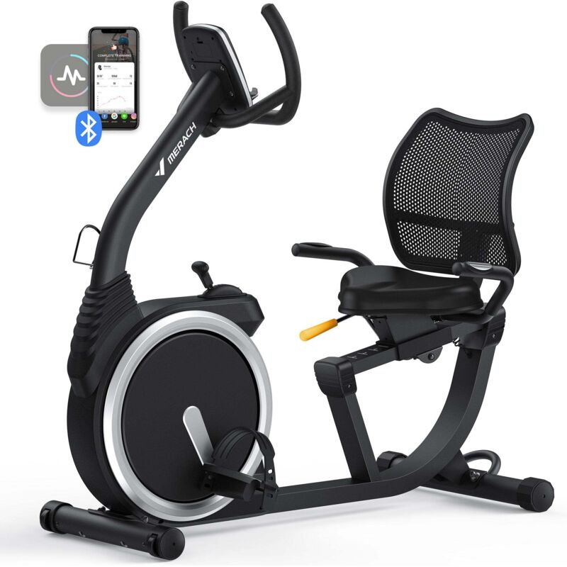 Merach Recumbent Exercise Bike, Recumbent Bike For Home, For Seniors Adults, Magnetic Recumbent Stationary Bike With Smart Bluetooth, App, Lcd