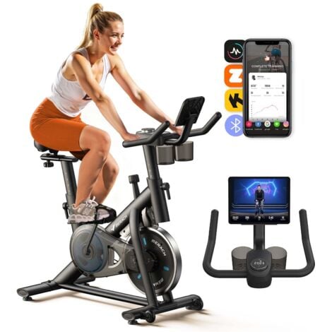 MERACH Vélo d’Appartement Biking, Roue d’inertie 6 kg, résistance mécanique fluide à molette, écran LED, appli connectée, charge 136 kg