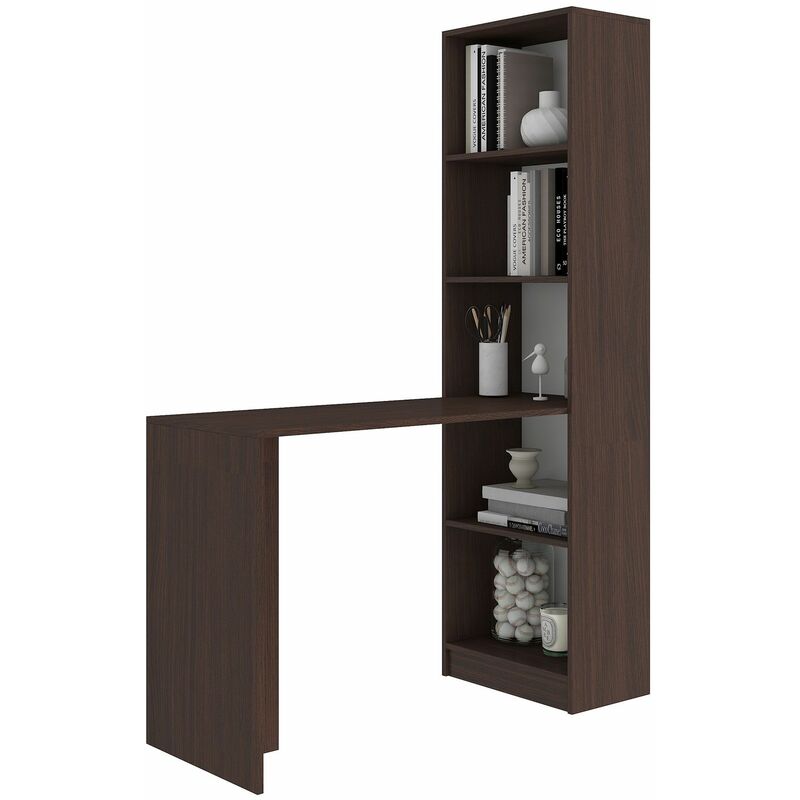 Hucoco - merak bureau reversible avec <strong>bibliotheque</strong> bureau/salon 125x180x50 cm meuble rangement gain de place compacte wenge