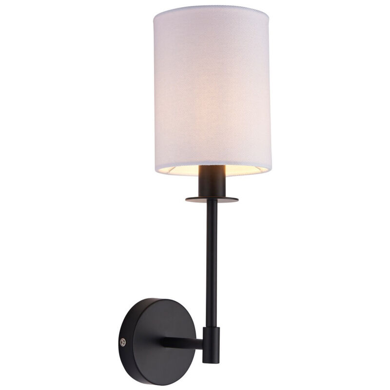 Avellino Applique avec Abat-Jour Noir Mat, Tissu Blanc Vintage - Merano