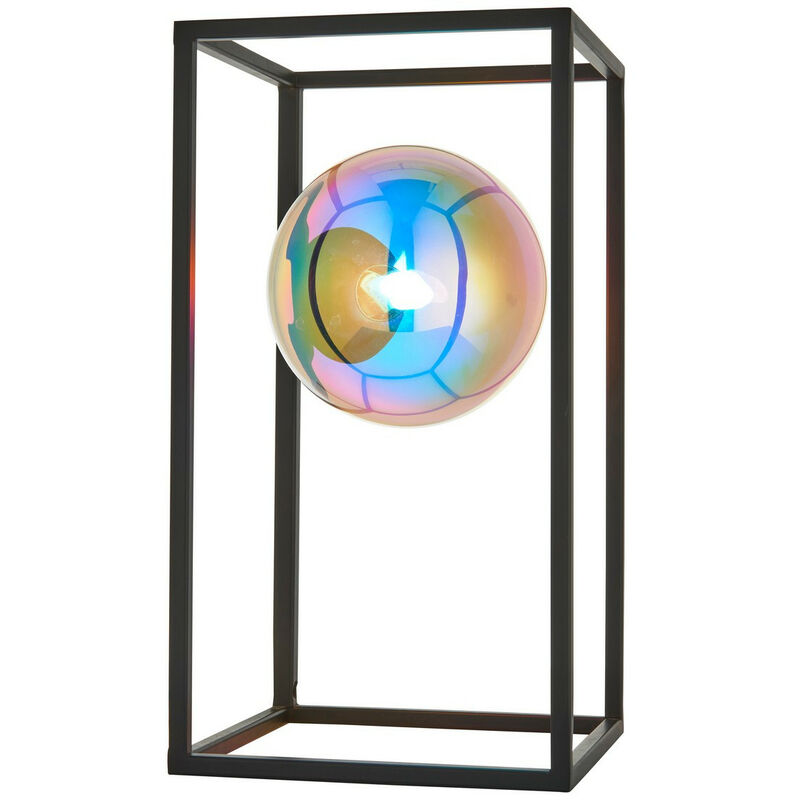 Merano - Bologna Lampe de table complète, noir mat, verre irisé