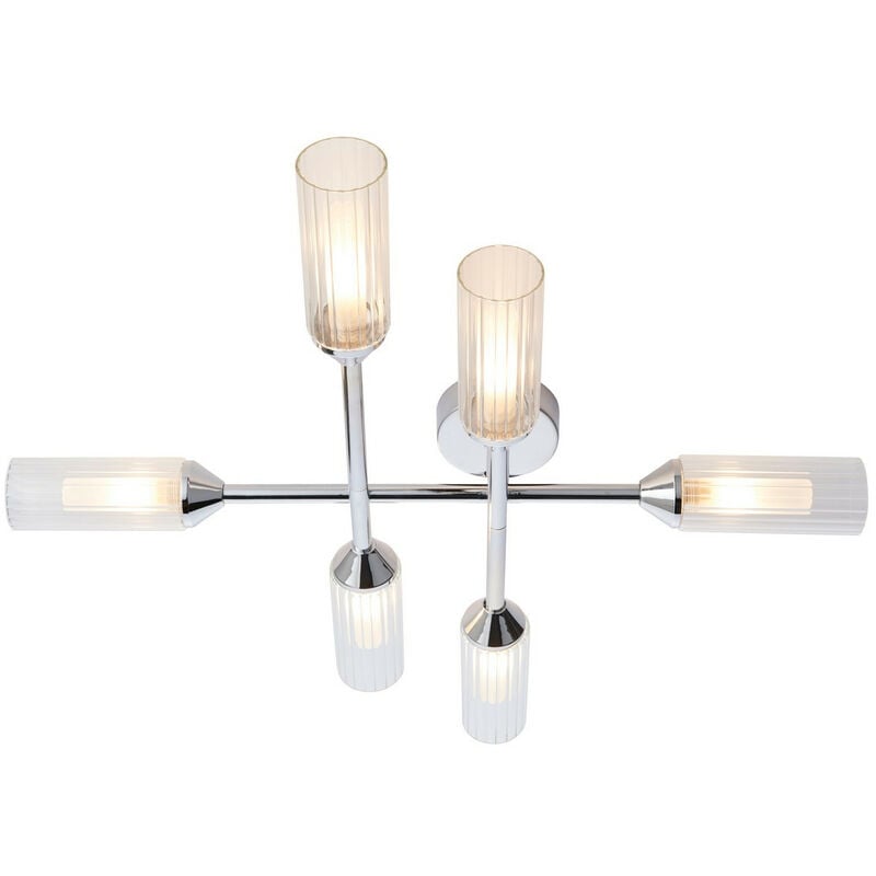 Image of Merano - Casoria Lampada da soffitto semi-incasso in vetro multi braccio per bagno, piastra cromata, vetro rigato, IP44