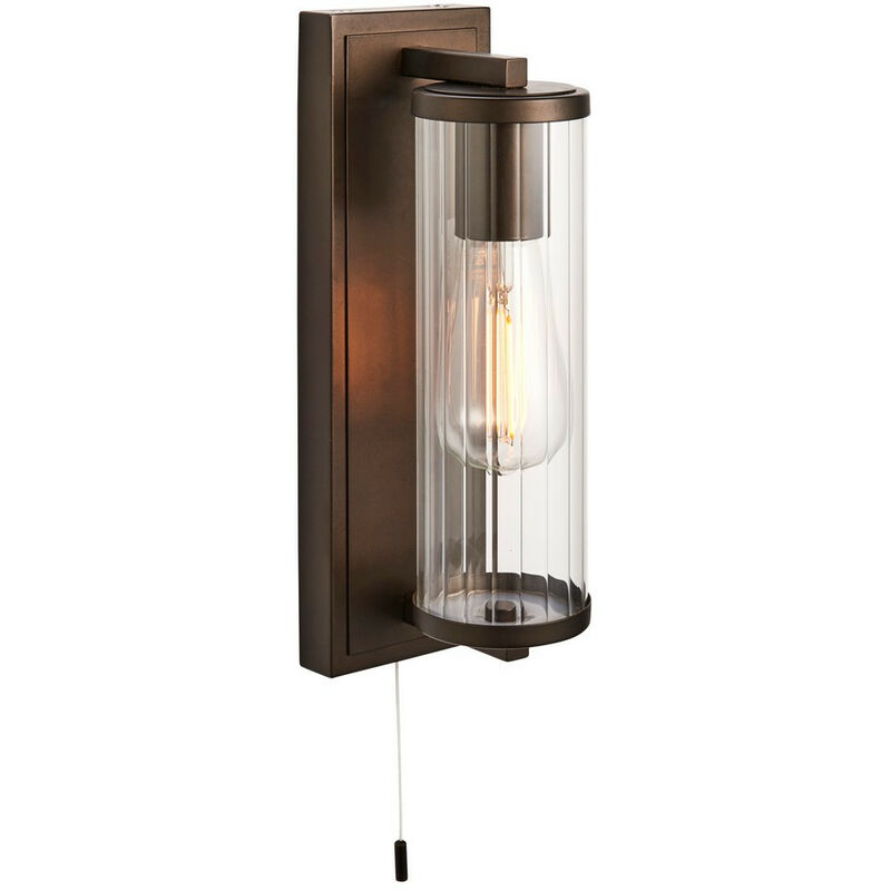 Image of Como Lampada da parete per bagno in vernice color bronzo scuro e vetro trasparente a coste IP44 - Merano