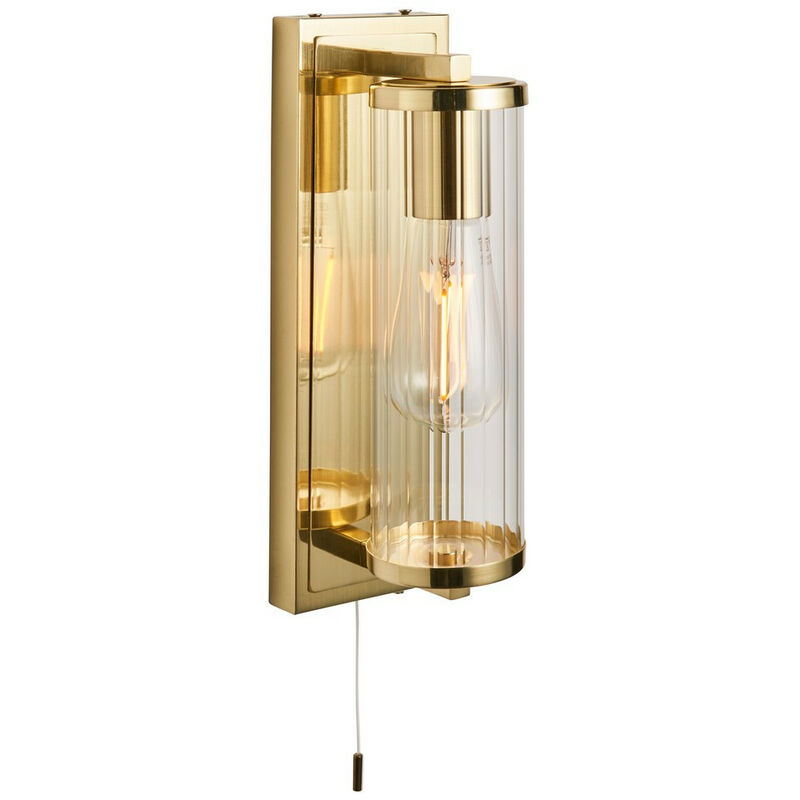 Image of Como Lampada da parete per bagno Piastra in ottone satinato e vetro rigato trasparente IP44 - Merano
