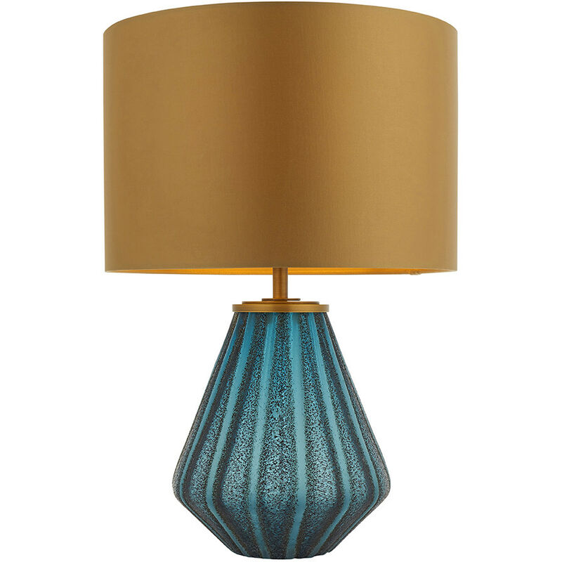 Merano Courmayeur Table Lamp Turquoise Tinted Glass & Gold Satin Fabric