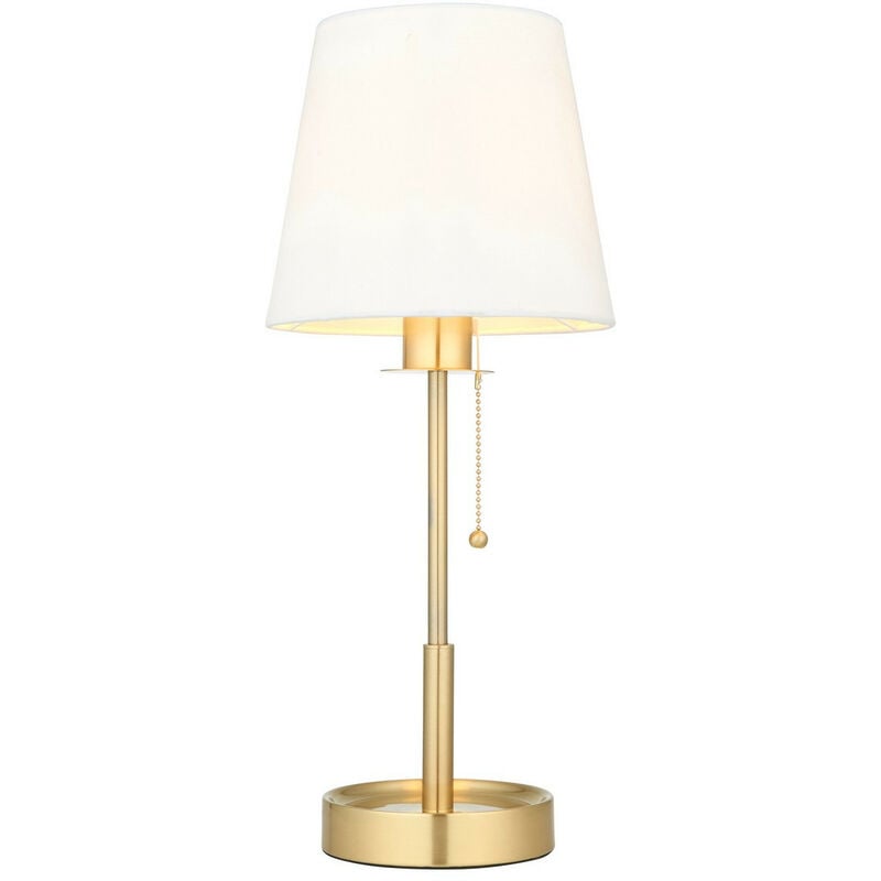 Florence Base & Shade Table Lamp, Satin Brass Plate, Vintage White Fabric - Merano