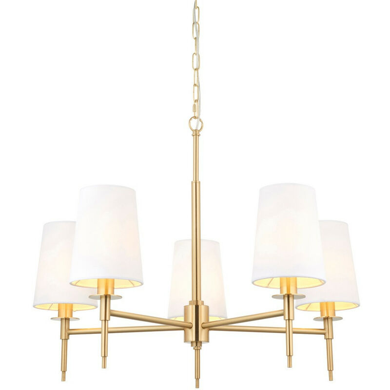 Merano Florence Plafonnier suspendu à abat-jour à bras multiples, plaque en laiton satiné, tissu blanc vintage