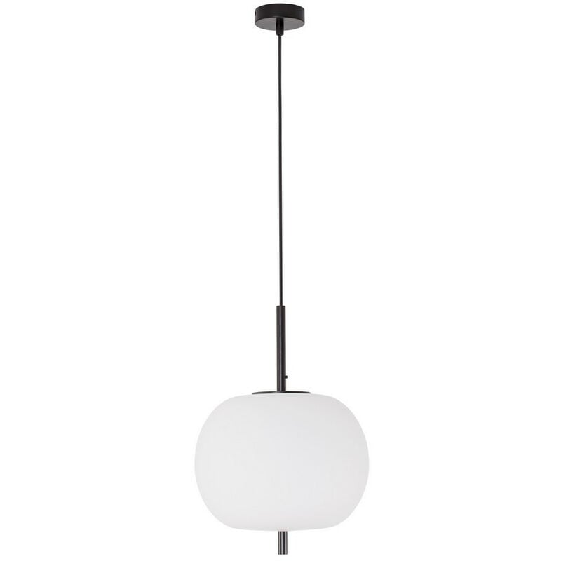 Image of Kenora Plafoniera a sospensione globo 30 cm in metallo nero, vetro opale led E27 - Merano