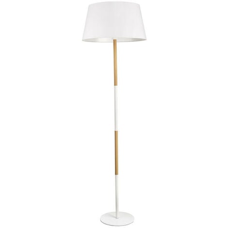 Merano Kildonan Sobremesa Pantalla Redonda Cónica Madera Natural, Metal Blanco Pantalla Textil Blanco LED E27