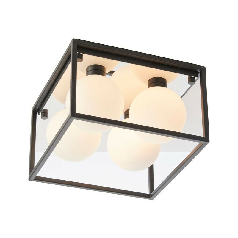 Image of Matera Bagno a 4 luci da soffitto semi-incasso nero opaco e vetro opale opaco IP44 - Merano