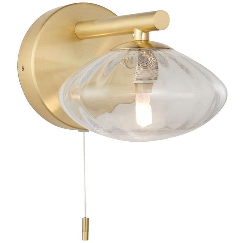 Merano - Oristano Applique Salle de Bain en Verre, Plaque Laiton Satiné, Verre Nervuré, IP44