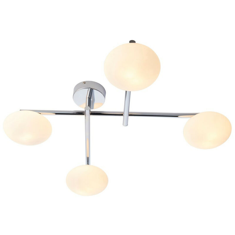 Image of Oristano Bagno a 4 luci da soffitto con piastra cromata semi-incasso e vetro opale opaco IP44 - Merano
