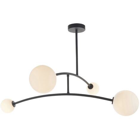 Merano Rovigo Plafonnier à 4 ampoules semi-affleurant texturé noir mat et verre opale brillant
