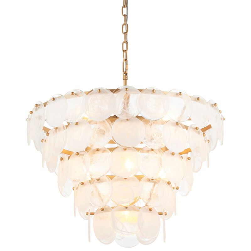 Merano - Trapani Plafonnier suspendu peinture or antique, blanc, verre transparent