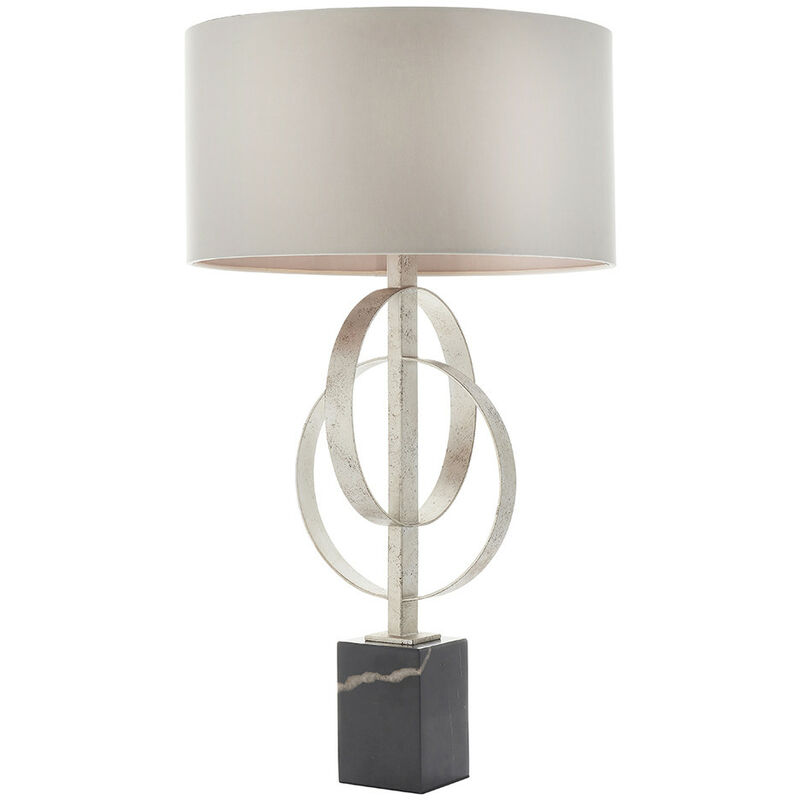 Trento Table Lamp Antique Silver Leaf & Mink Satin Fabric - Merano