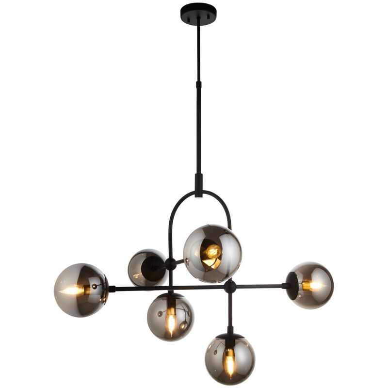 Merano - Trieste Plafonnier suspendu Globe noir mat, verre miroir fumé