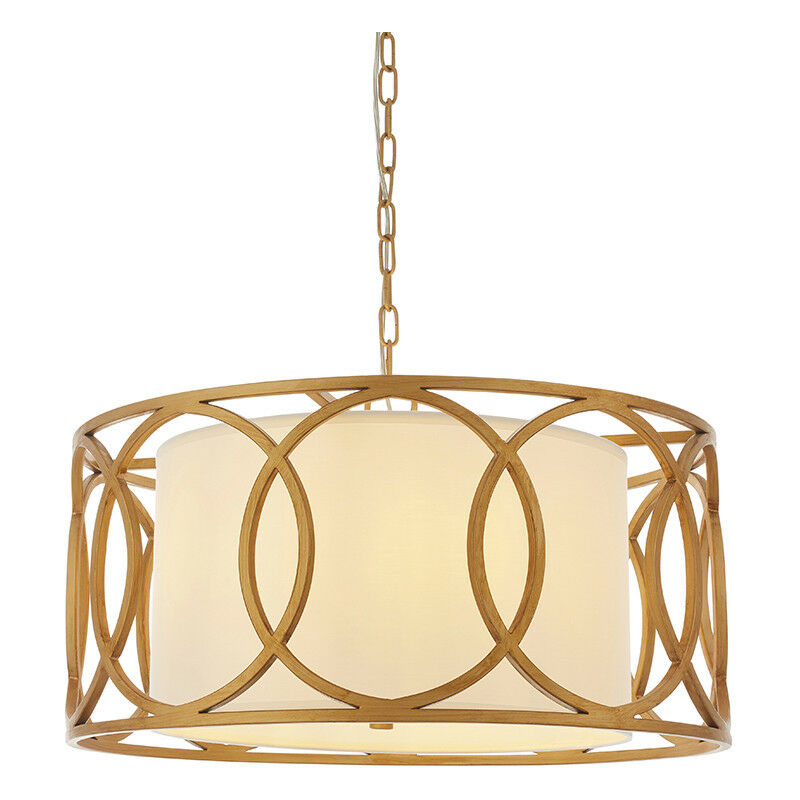 Varese 4 Light Ceiling Pendant Brushed Gold Paint & White Fabric - Merano