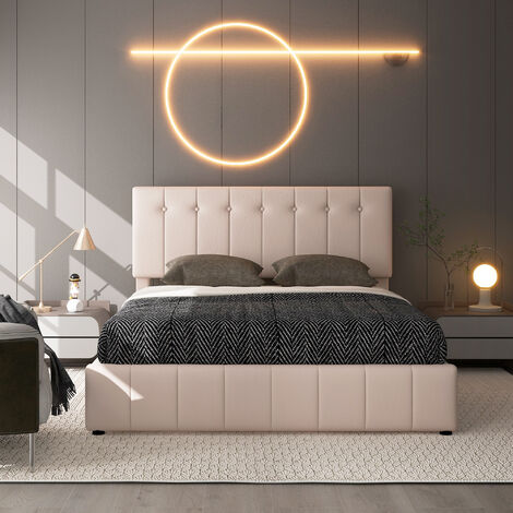 Merax Cama con Somier Hidráulico 140x200cm Cama Tapizada con Cajón y Cabecero Tapizado Regulable en Altura, Cama Doble de Terciopelo con Somier de Lamas Metálicas,
