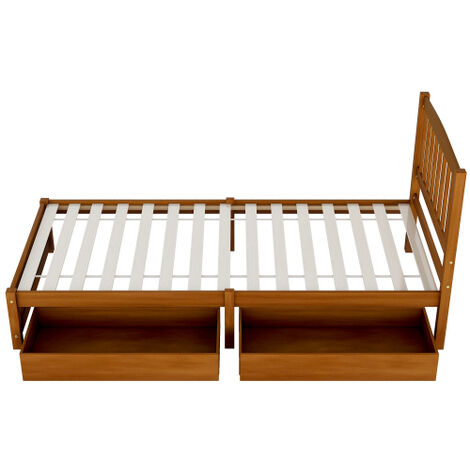 Merax camas juveniles 90x200cm cama individual cama de madera maciza incl. 2 cajones, cabecero y somier, cama de invitados de pino
