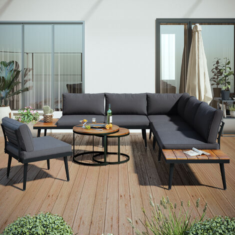 Merax Gartenlounge-Set, Sitzgruppe, Garten-Garnitur mit Kissen， aus Akazienholz Braunsitzgruppen für den garten, Gartenmöbel set mit Stahlrahmen