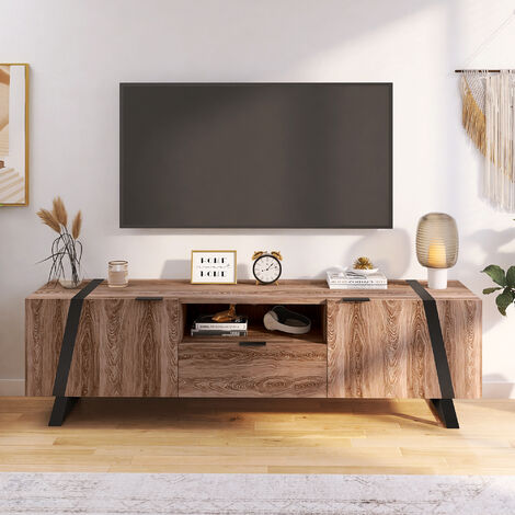 Merax Tablero bajo, de madera con 2 puertas y cajón, mueble de TV con aspecto de madera, diseño industrial