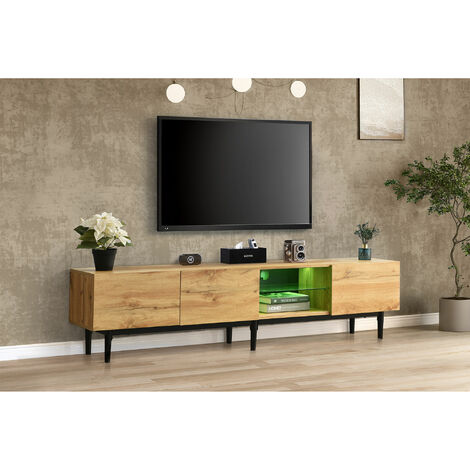 Merax TV Schrank Fernsehschrank TV-Lowboard in Holzoptik Wotan Eiche Matt mit variabler LED-Beleuchtung und 3 Türen, stehend, 175 cm breit