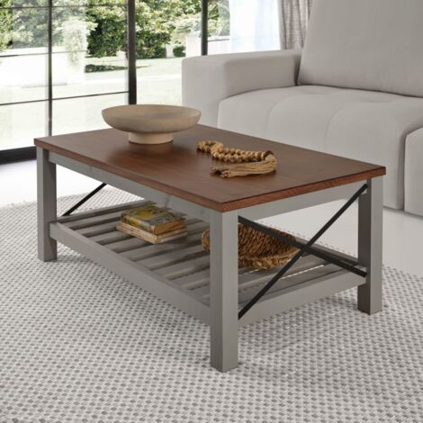 Mercers Furniture Cottage Grey Painted Pine Coffee Table – Wooden with Storage Shelf – 46H x 107W x 61D cm