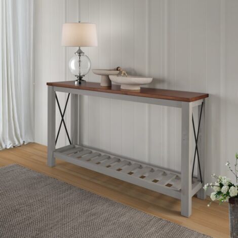Mercers Furniture Cottage Grey Painted Pine Console Hallway Sideboard Table – Wooden with Storage Shelf – 81H x 132W x 36D cm