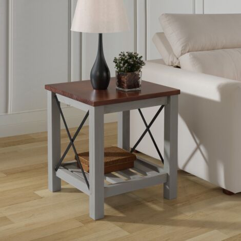 Mercers Furniture Cottage Grey Painted Pine Lamp Table – Wooden Side Table with Storage Shelf – 60H x 50W x 50D cm