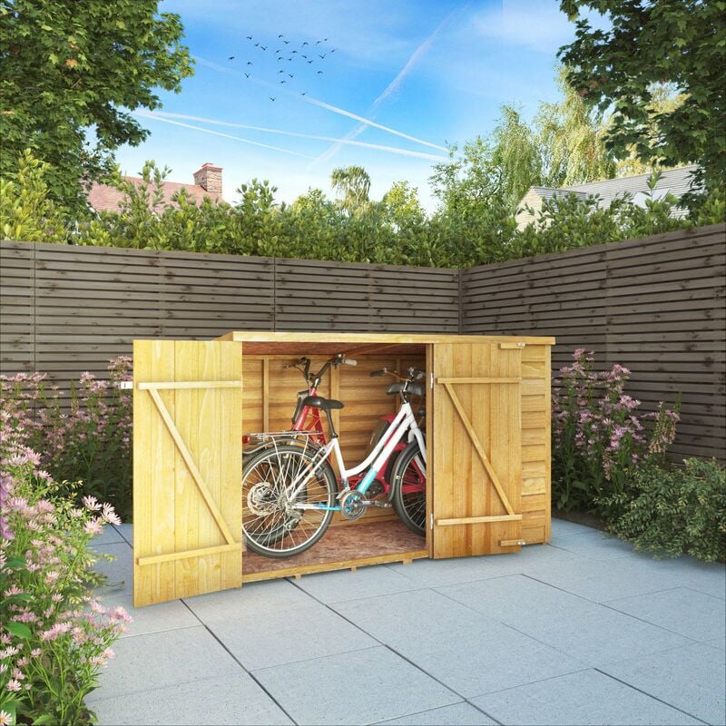 Waltons Overlap Double Door Pent Wooden Garden Bike Storage Shed - 3 x 6