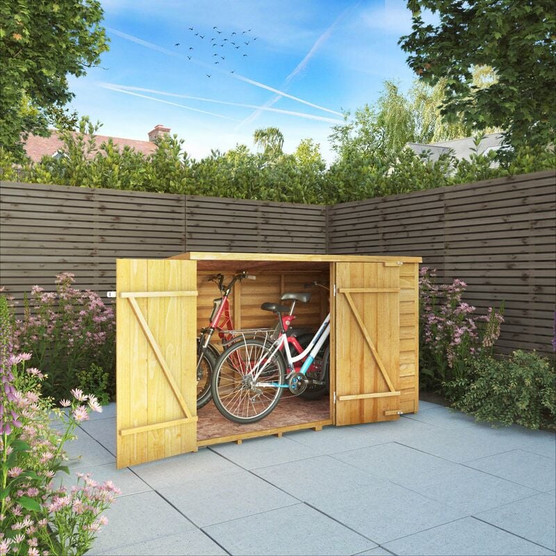 Overlap Double Door Pent Wooden Garden Bike Storage Shed - 4 x 6 - Waltons