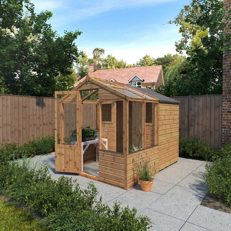 Waltons - 6ft Garden Wooden Greenhouse Traditional Shiplap Apex - 4 x 6 Greenhouse with Combi Shed