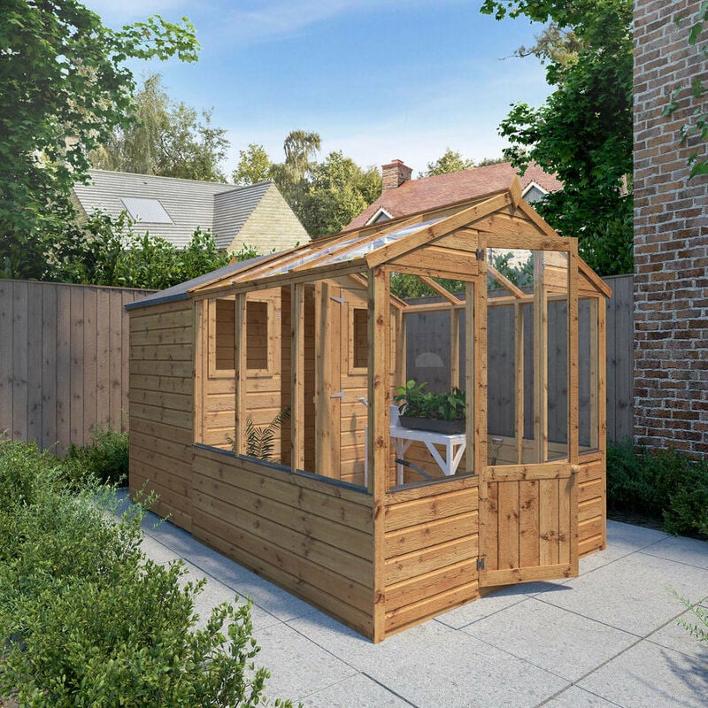 Waltons 6ft Garden Wooden Greenhouse Traditional Shiplap Apex - 6 x 6 Greenhouse with Combi Shed