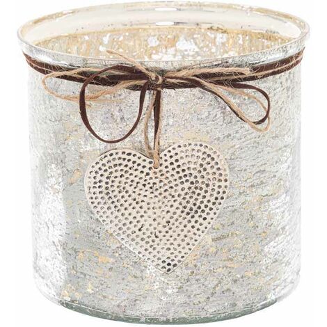 Mercury Hammered Heart Large Candle Holder - Glass - L16 x W16 x H15 cm