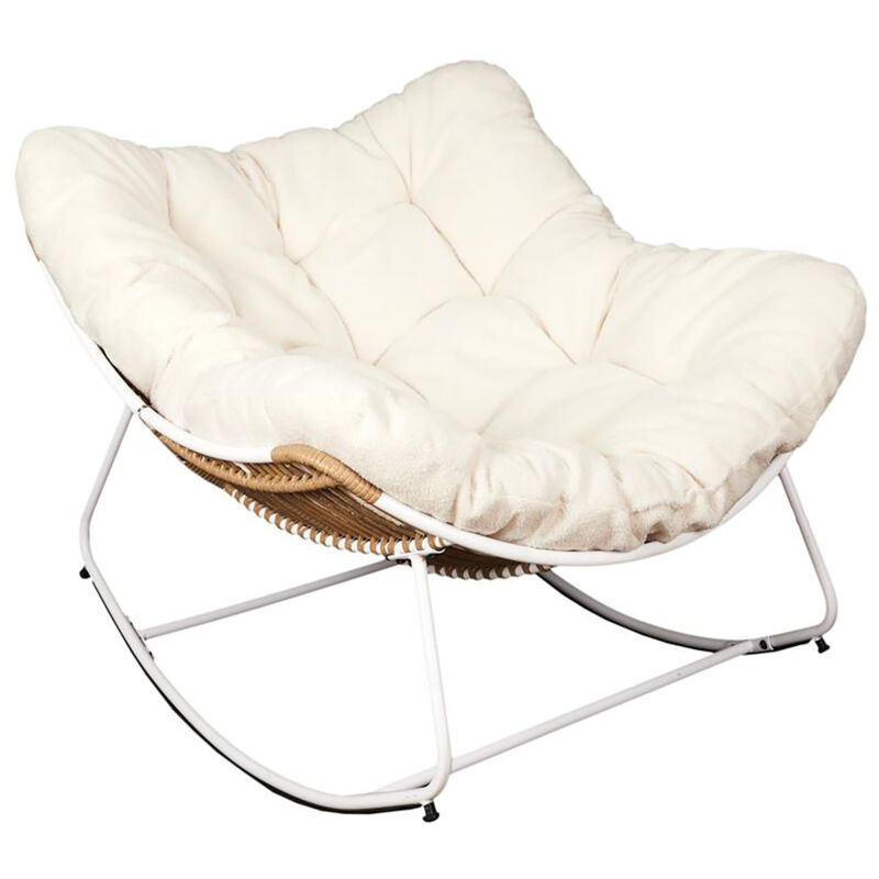 Altobuy - merida - Fauteuil à Bascule Blanc avec Assise Capitonnée et Bouclettes