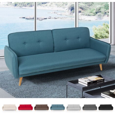 MODUS SOFÀ Merida Schlafsofa im Nordischen Design Schlafcouch Clic Clac 3-Sitzer aus Stoff Farbe: Blau