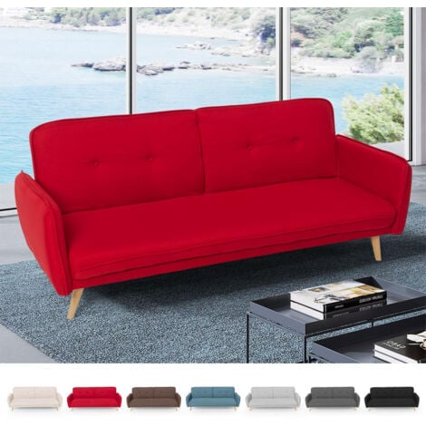 MODUS SOFÀ Merida Schlafsofa im Nordischen Design Schlafcouch Clic Clac 3-Sitzer aus Stoff Farbe: Rot