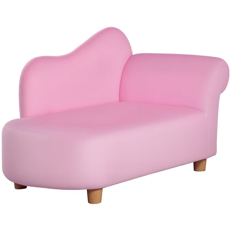 Méridienne canapé enfant design girly piètement bois revêtement grande douceur toucher velours rose