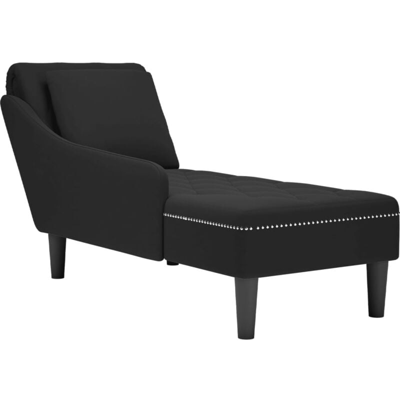 Méridienne chaise longue canapé pour intérieur avec coussin et accoudoir droit en velours noir DEC026261