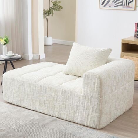 Méridienne, Chaise Longue Canapé pour Intérieur, Style Moderne - avec Poches Latérales - Revêtement Chenille, Assise Mousse et Éponge - Kaki