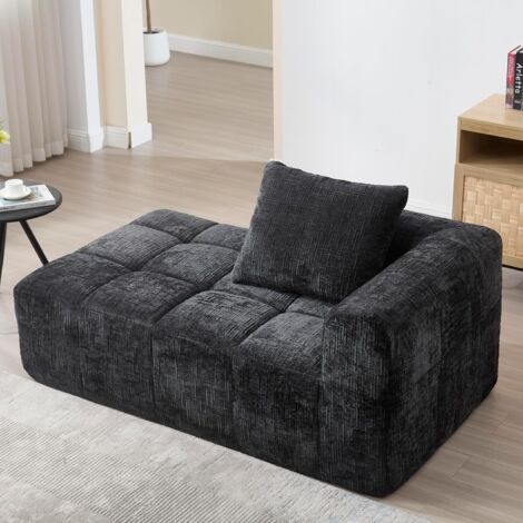 Méridienne, Chaise Longue Canapé pour Intérieur, Style Moderne - avec Poches Latérales - Revêtement Chenille, Assise Mousse et Éponge - Kaki