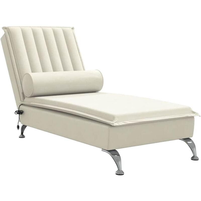 Méridienne chaise longue pour intérieur fonction massage avec traversin en velours crème DEC026144