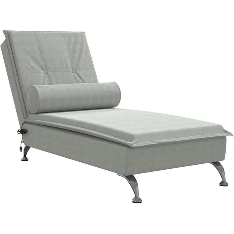 Méridienne chaise longue pour intérieur fonction massage avec traversin en velours gris clair DEC026148