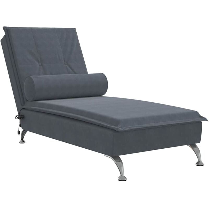 Méridienne chaise longue pour intérieur fonction massage avec traversin en velours gris foncé DEC026150