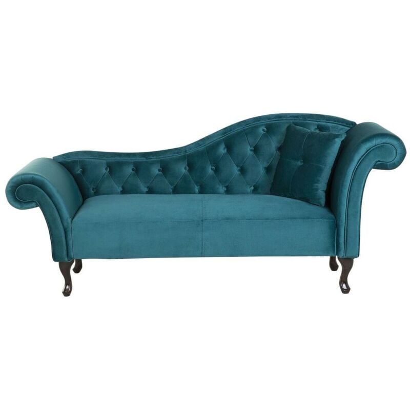 Beliani - Chaise Longue Méridienne Chesterfield Côté Droit en Velours Bleu pour Salon Glamour et Vintage