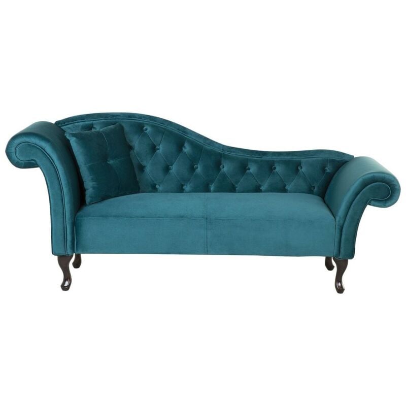 Beliani - Chaise Longue Méridienne Chesterfield Côté Gauche en Velours Bleu pour Salon Glamour et Vintage