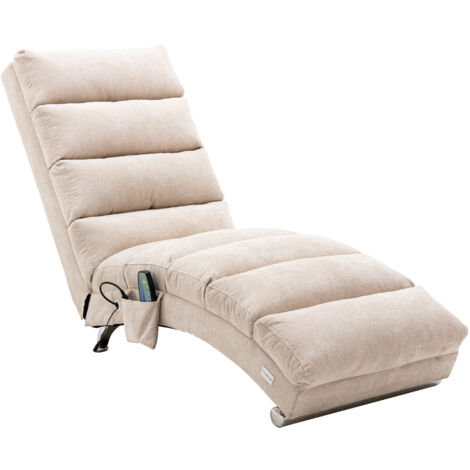 Méridienne de massage en lin avec télécommande, massage électrique ergonomique avec 5 modes, blanc