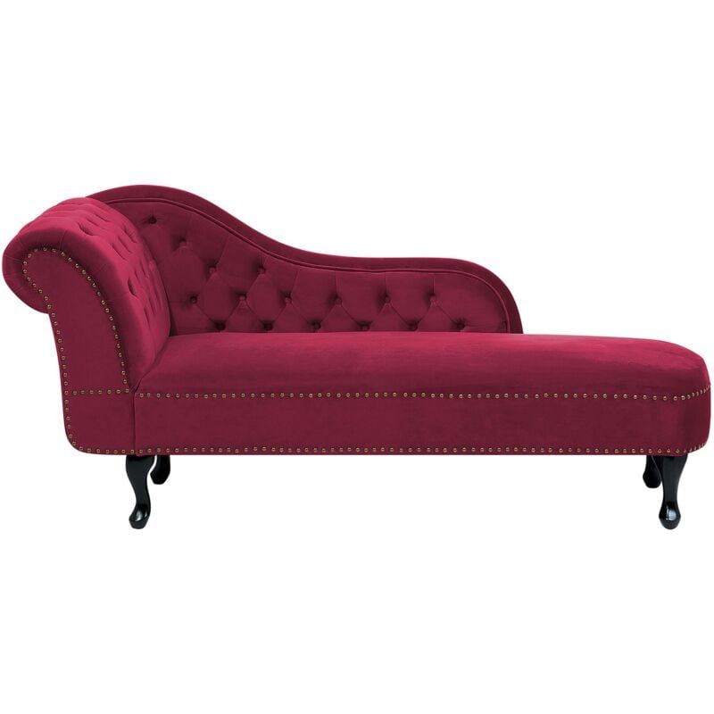 Beliani - Chaise Longue Côté Gauche Méridienne en Velours Rouge Glamour Elégant Salon Nimes